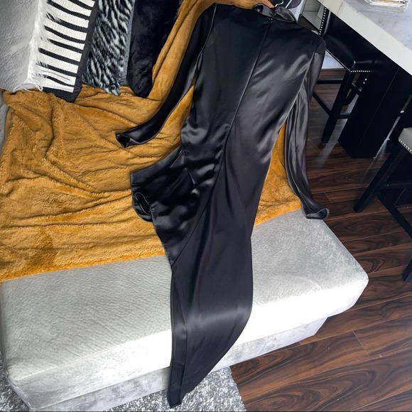 Alexander Wang Asymmetric Gathered Satin Dress in Black - Picture 9 of 13